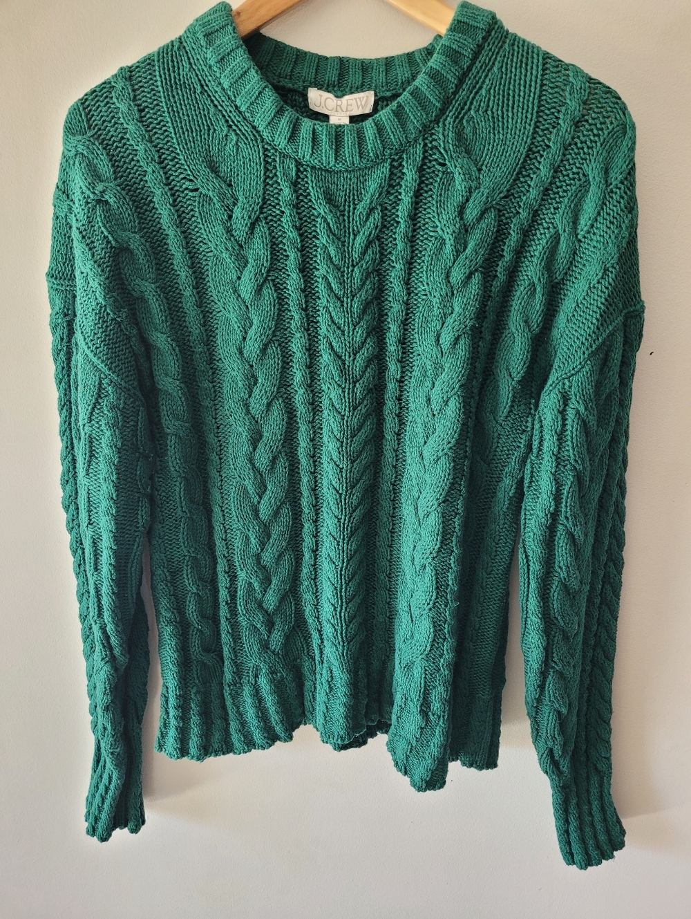 J.Crew Cable-knit Crewneck Sweater - Green - Size M